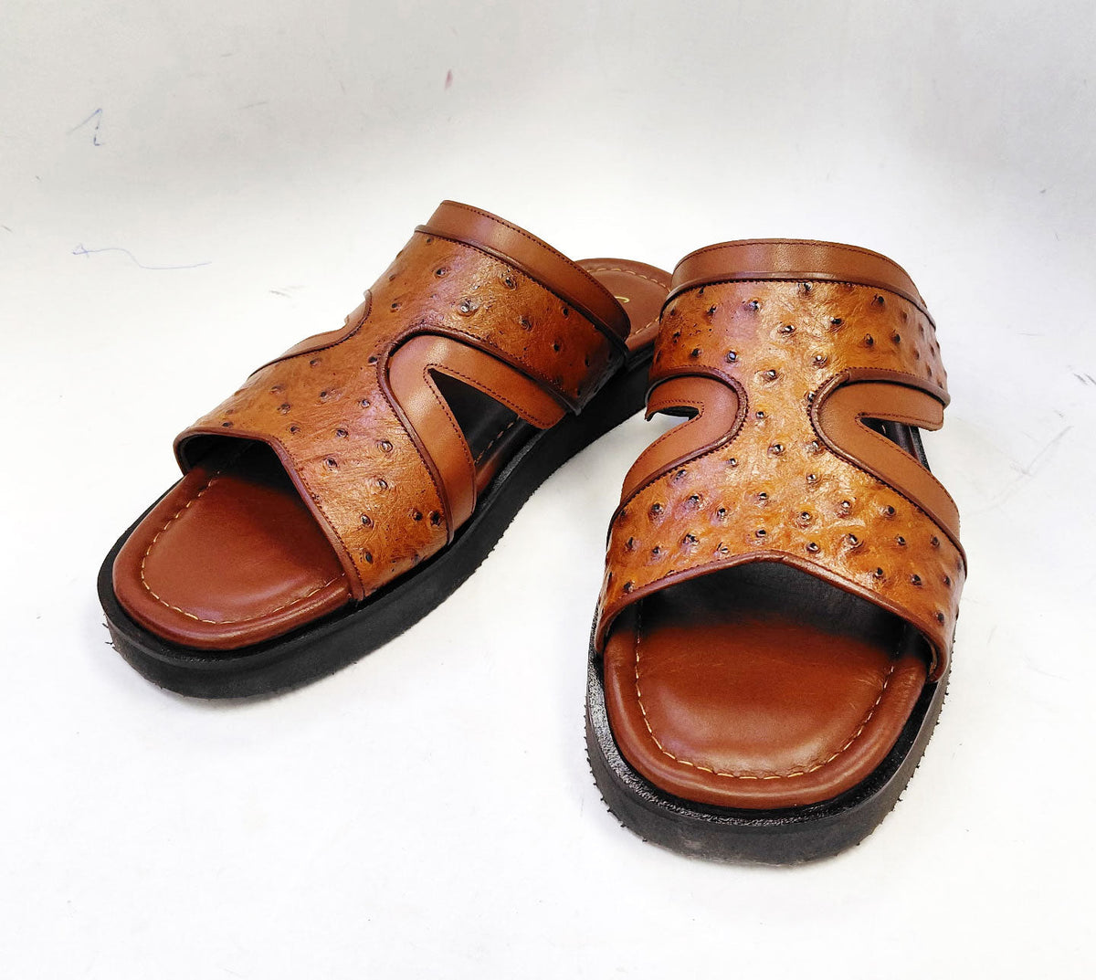 C&E Fashions C Collection Ostrich Calfskin Sandal - Tan – product view 1