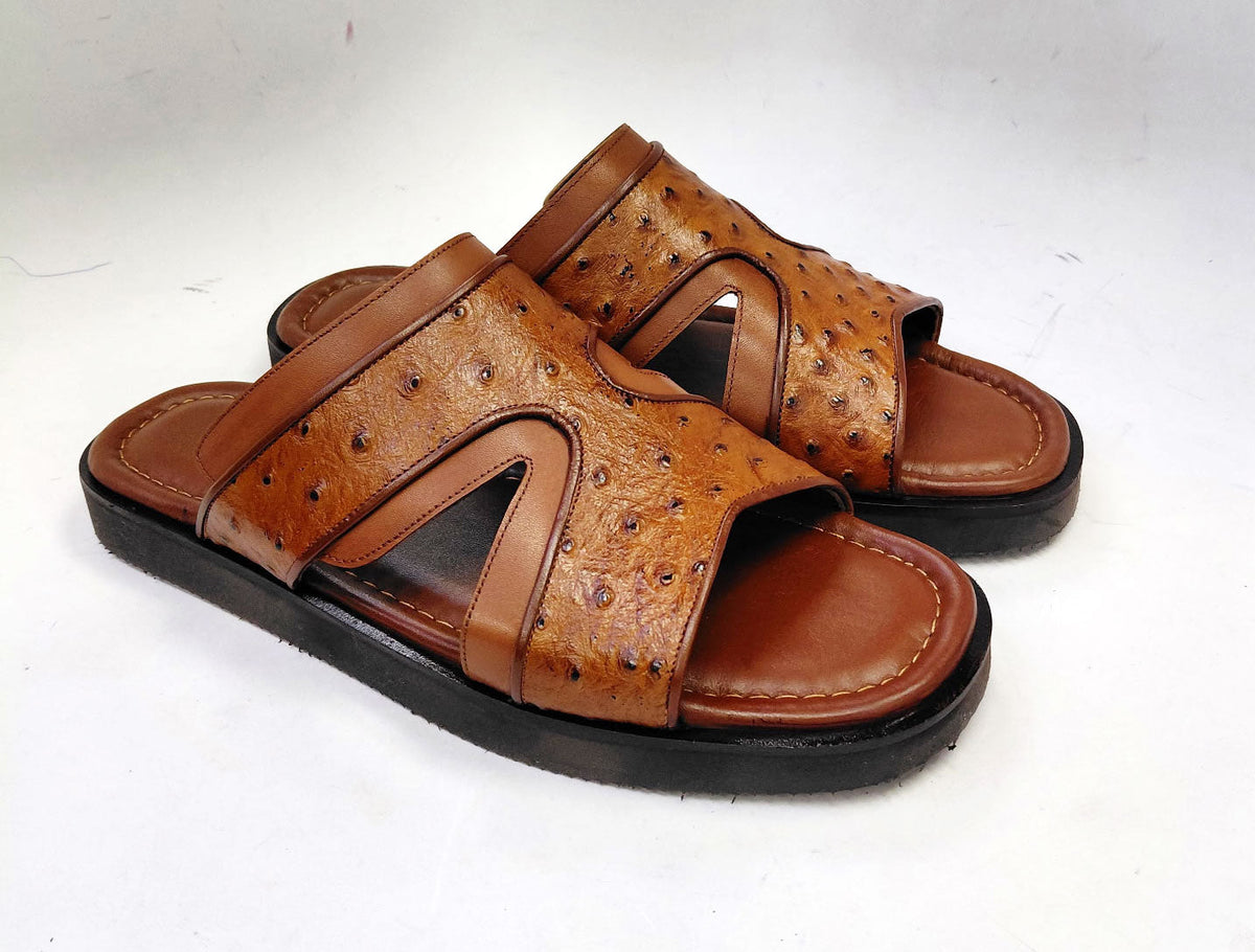 C&E Fashions C Collection Ostrich Calfskin Sandal - Tan – product view 3