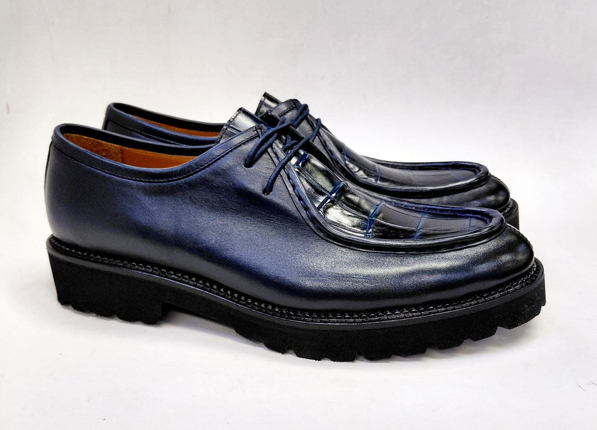 C&E Fashions C Collection Calfskin Lace Up Shoe - Blue – product view 3