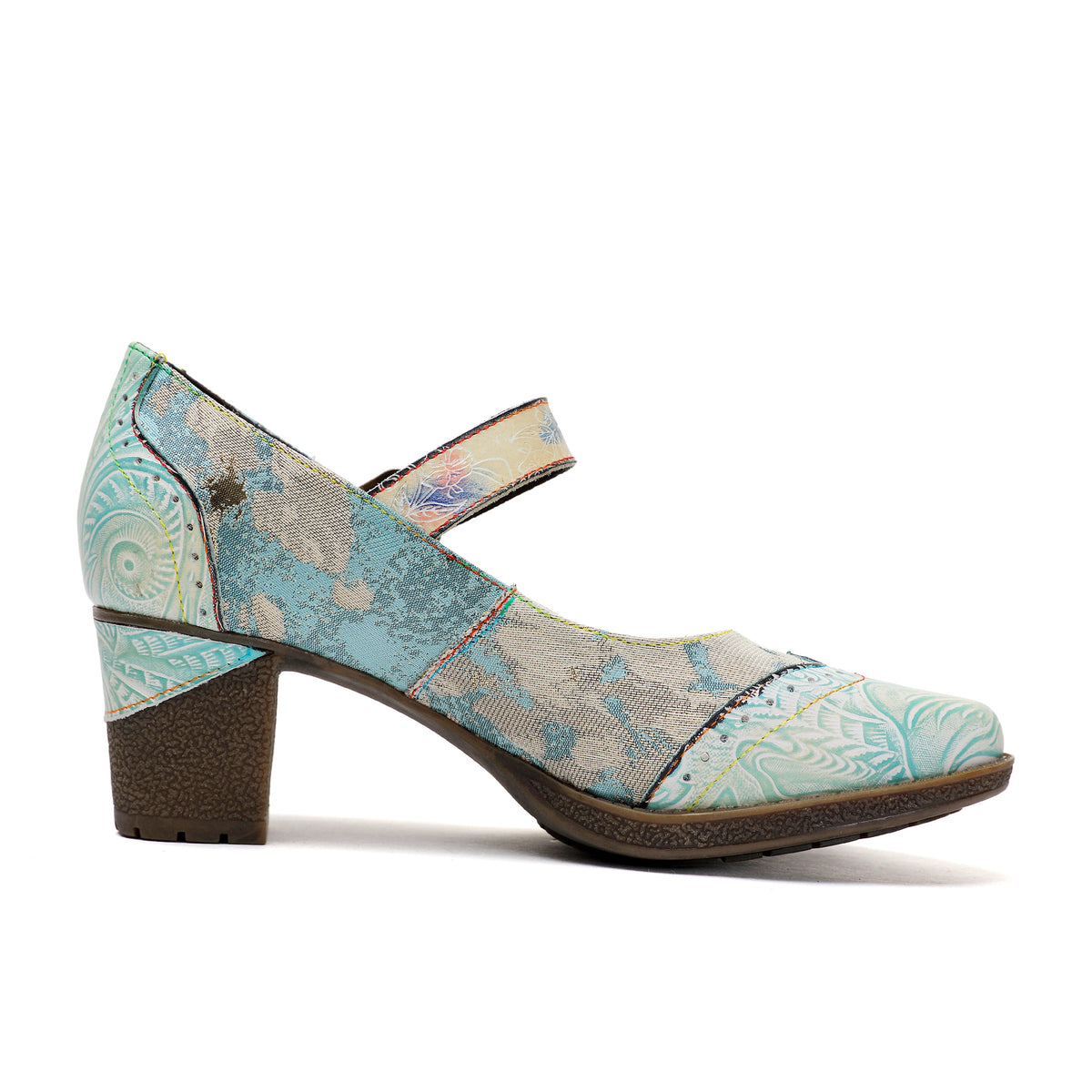 Lady's Heels Handmade Shoes Wedding Party Elegant Vintage Leather Buckle Light Blue Pumps – product view 8