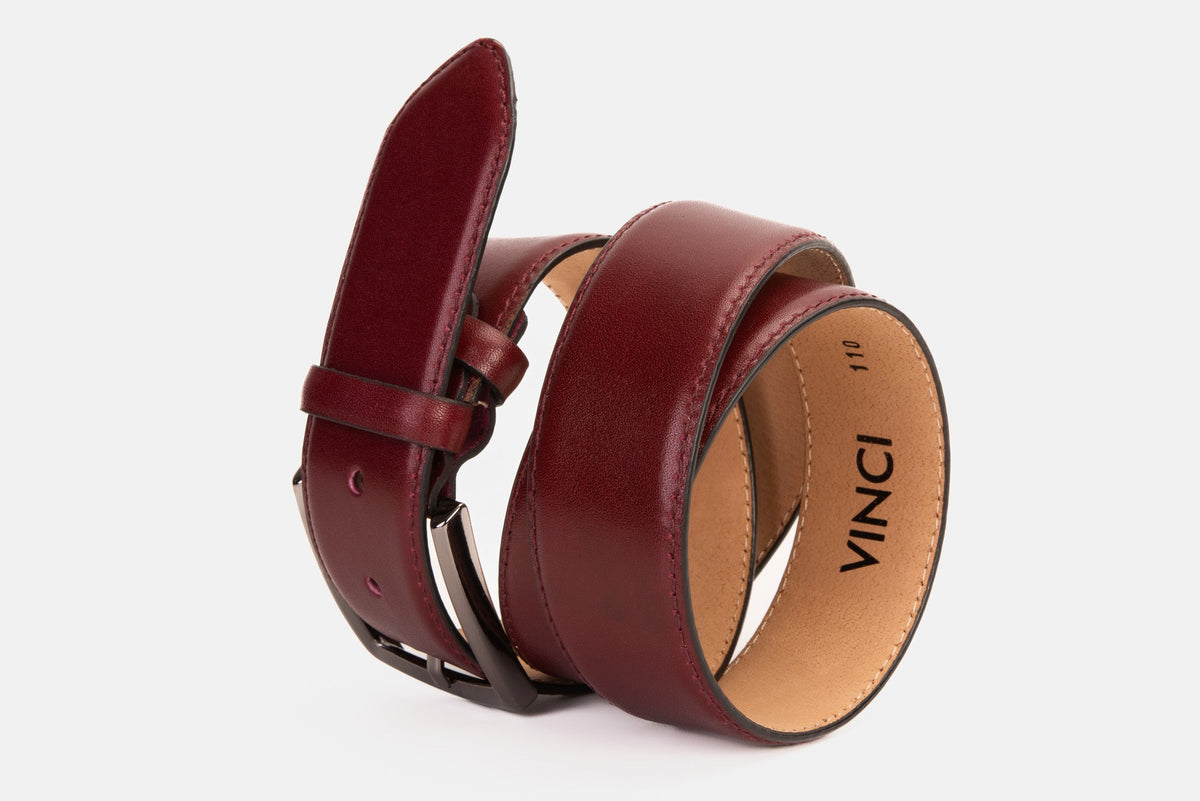 Vinci Leather The Royal Hand Craft Burgundy Leather Belt – product view 5