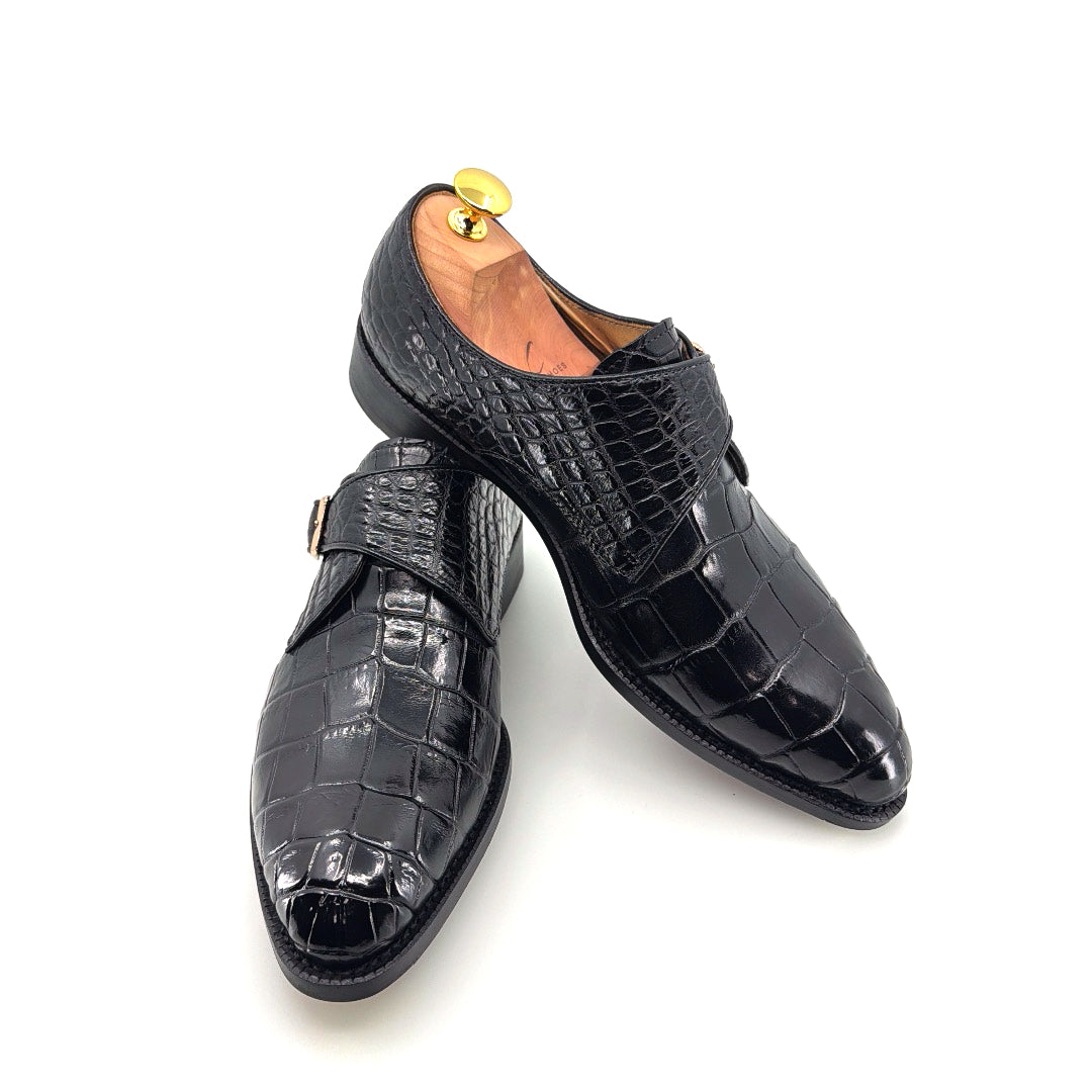 Maurice Jersey Alligator Monkstrap Shoe - Black – product view 4