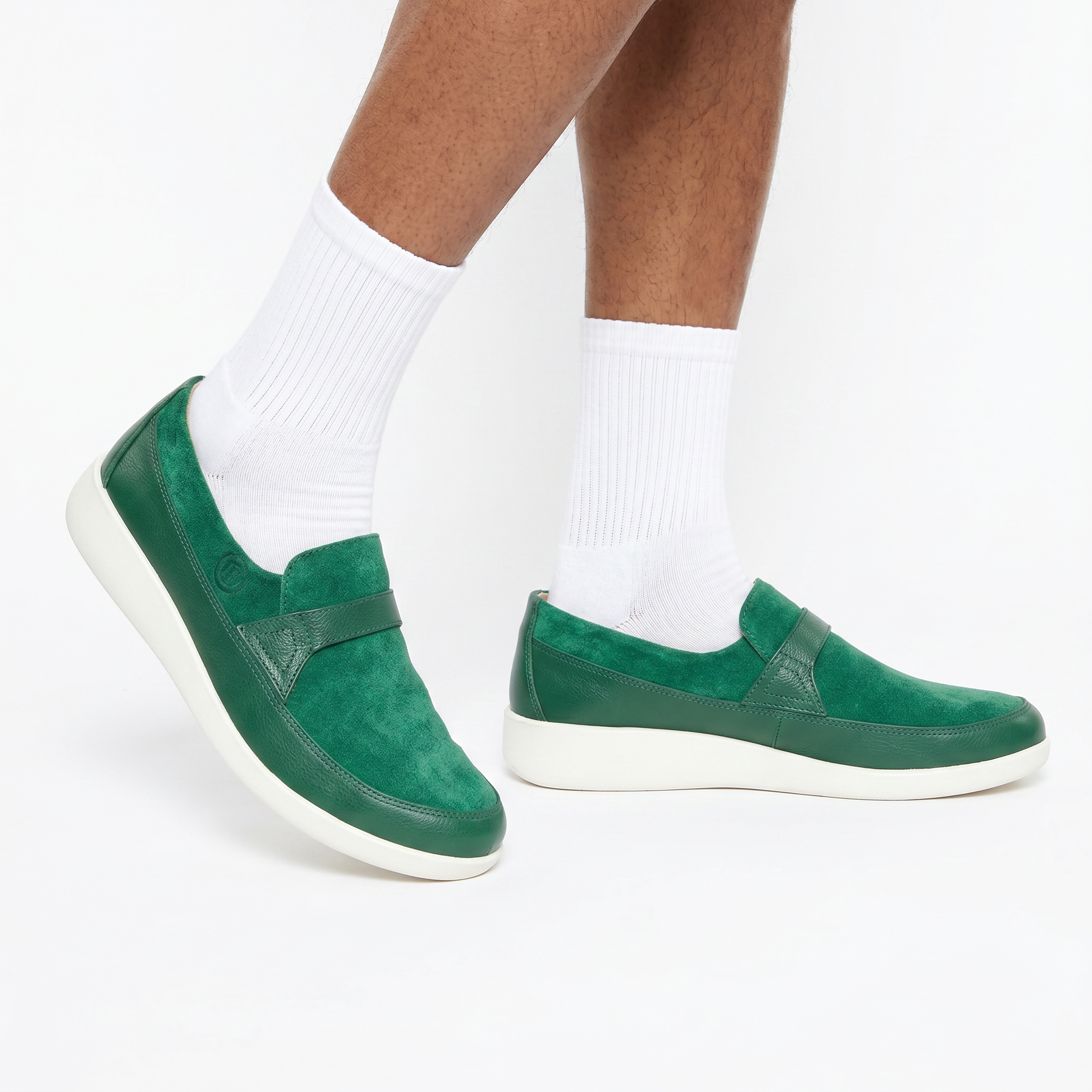Johnny Famous Tribeca Men's Deep Green Leather & Suede Slip-On Sneakers | Retro Bally-Inspired