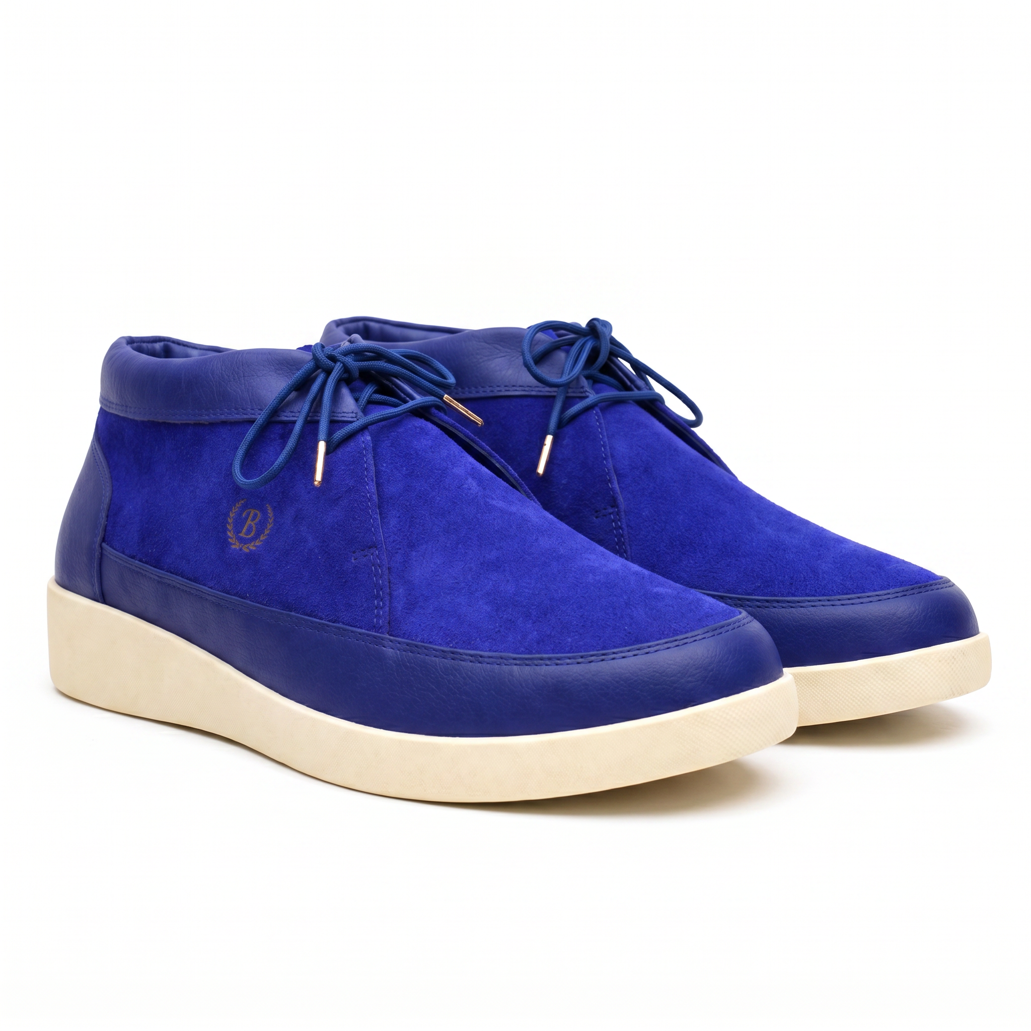 Johnny Famous Bally Style Central Park Men's Navy Blue Nappa Leather and Suede High Top Sneakers