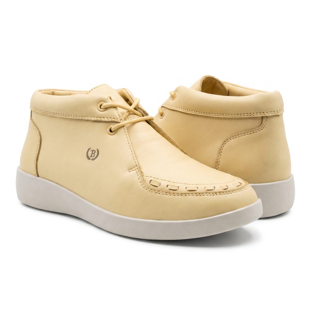 Johnny Famous Bally Style Soho Men's Yellow Nappa Leather High Top Sneakers