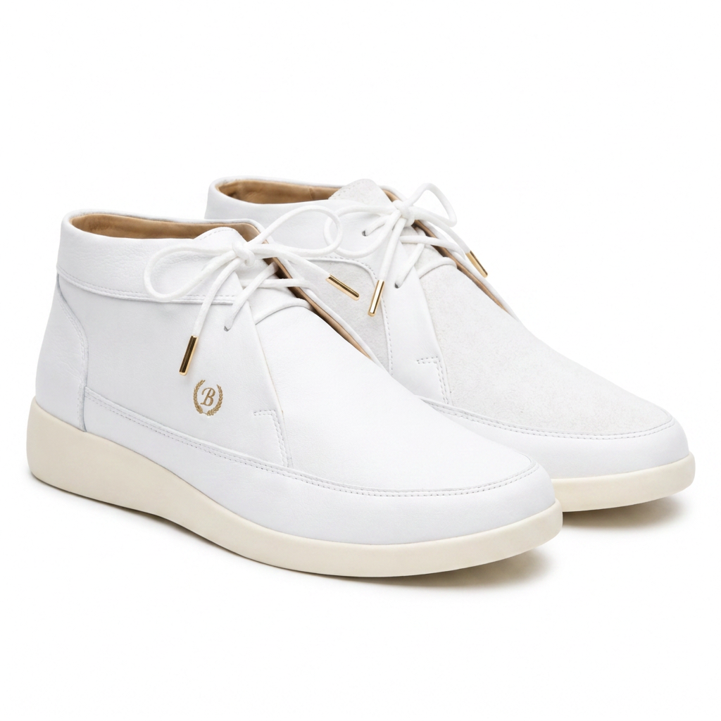 Johnny Famous Central Park Men's White Nappa Leather & Suede High-Top Sneakers | Retro Bally-Inspired