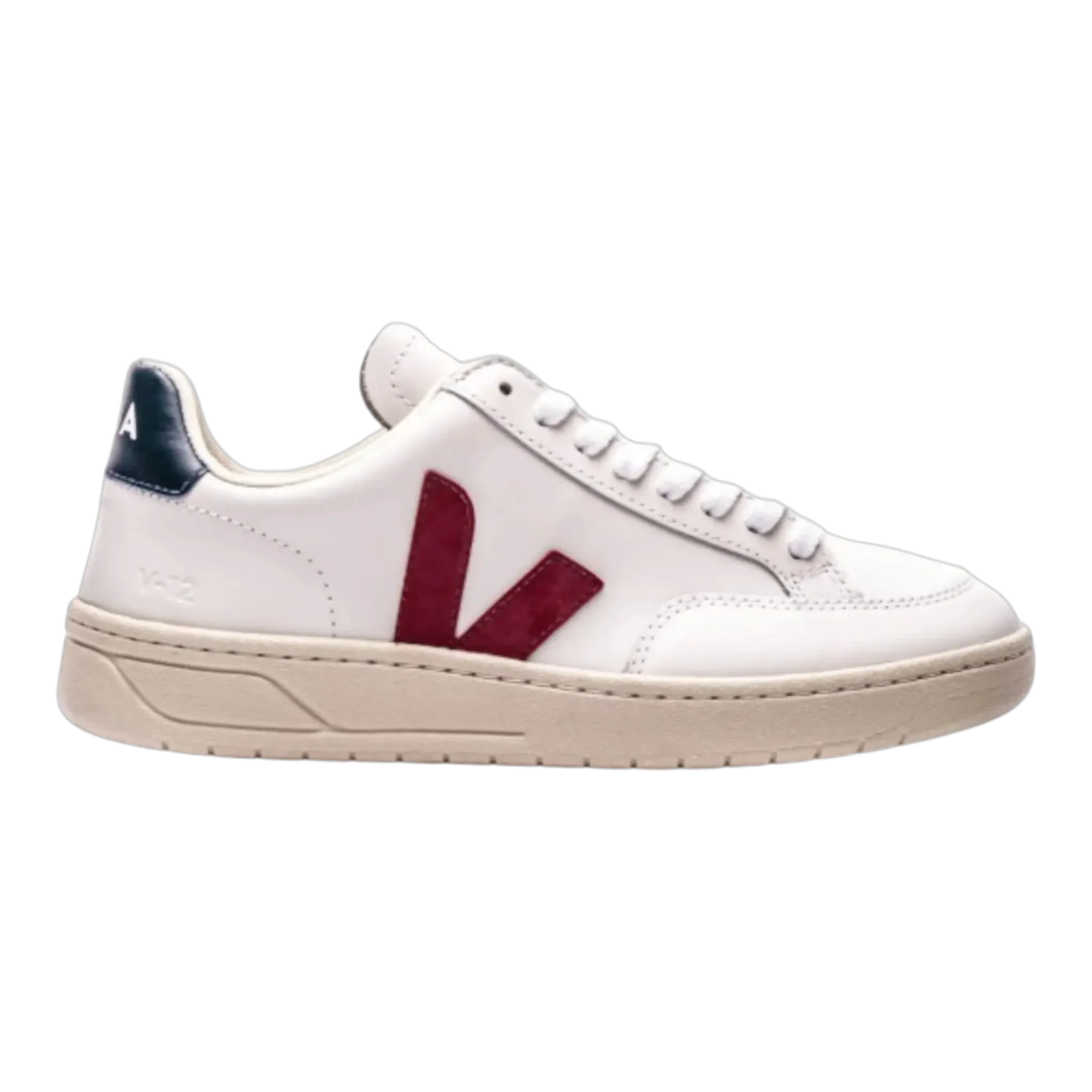 Veja V-12 Women's Sneakers — White/Marsala Leather Low-Top
