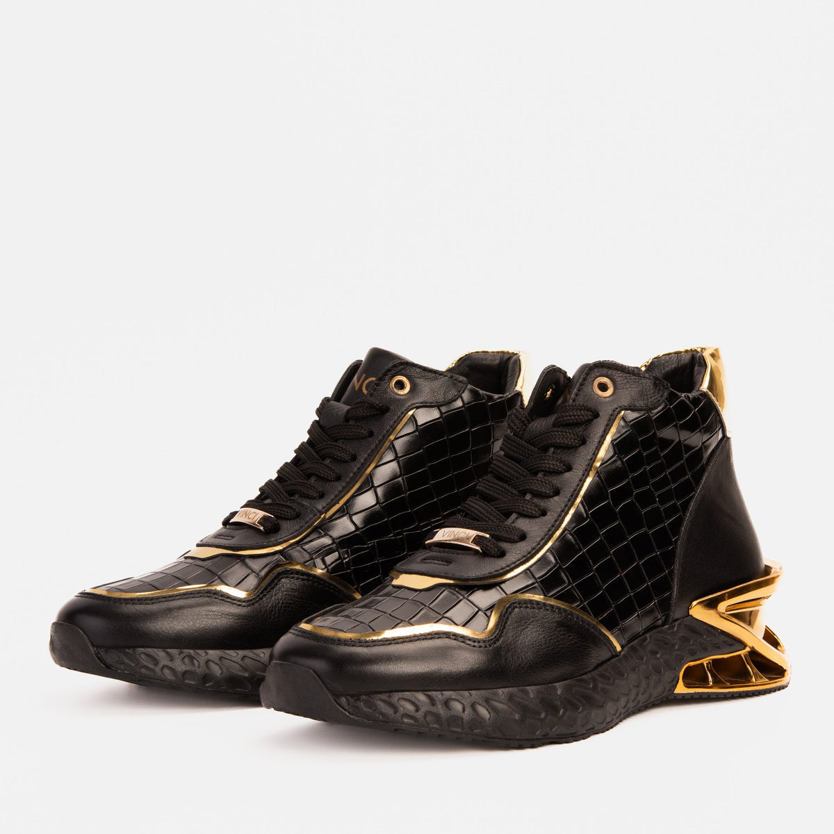 Vinci Leather Bellagio Black & Gold High-Top Men Sneaker – product view 2