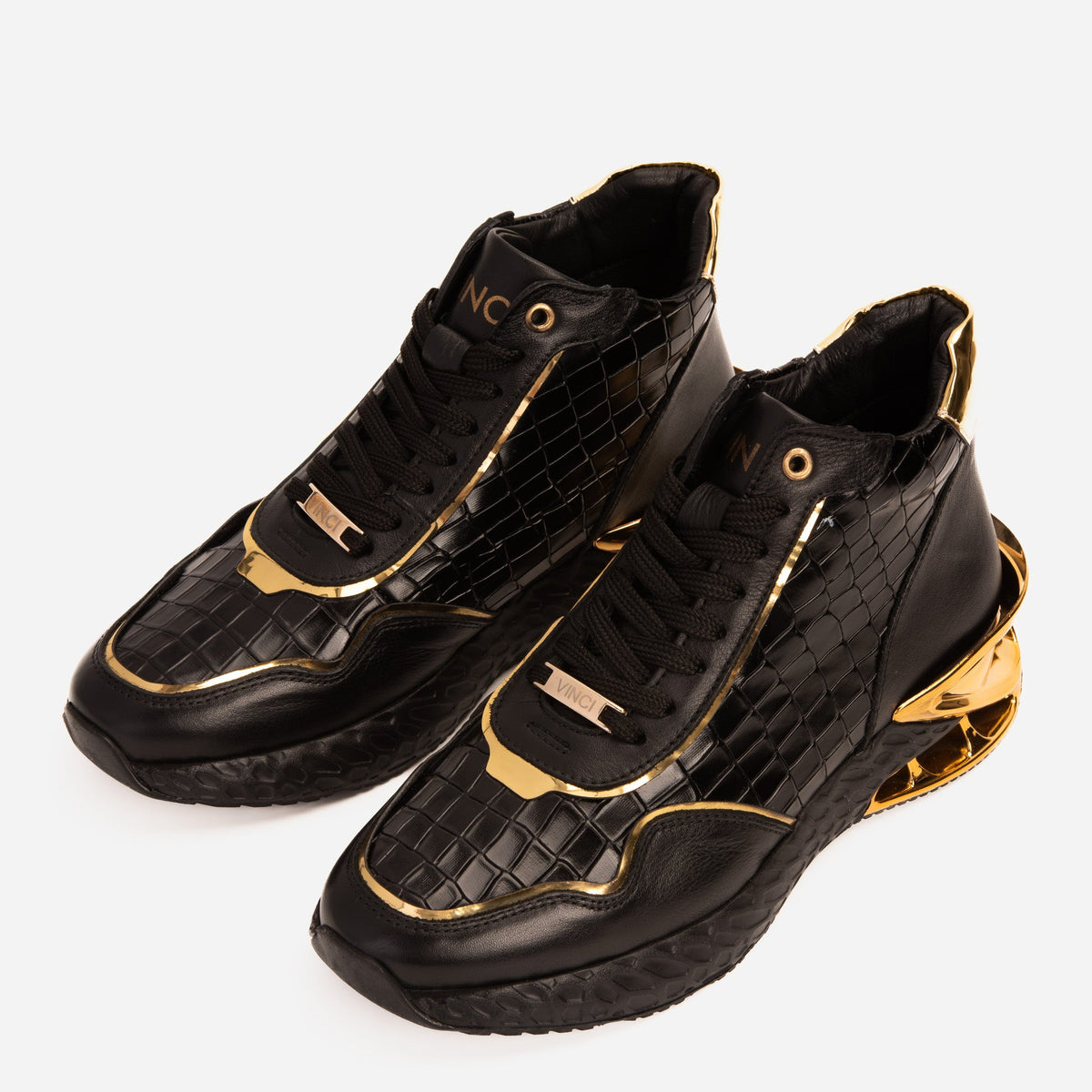 Vinci Leather Bellagio Black & Gold High-Top Men Sneaker – product view 5