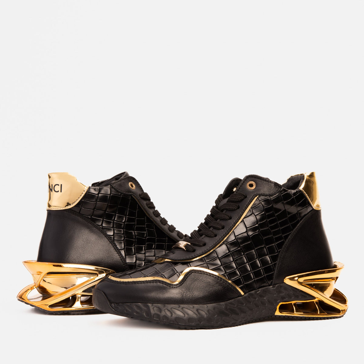 Vinci Leather Bellagio Black & Gold High-Top Men Sneaker – product view 9