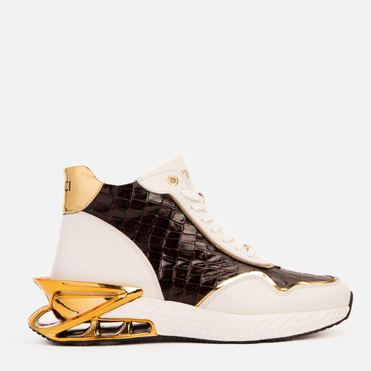 Vinci Leather Bellagio White & Gold Leather High-Top Men Sneaker – product view 1