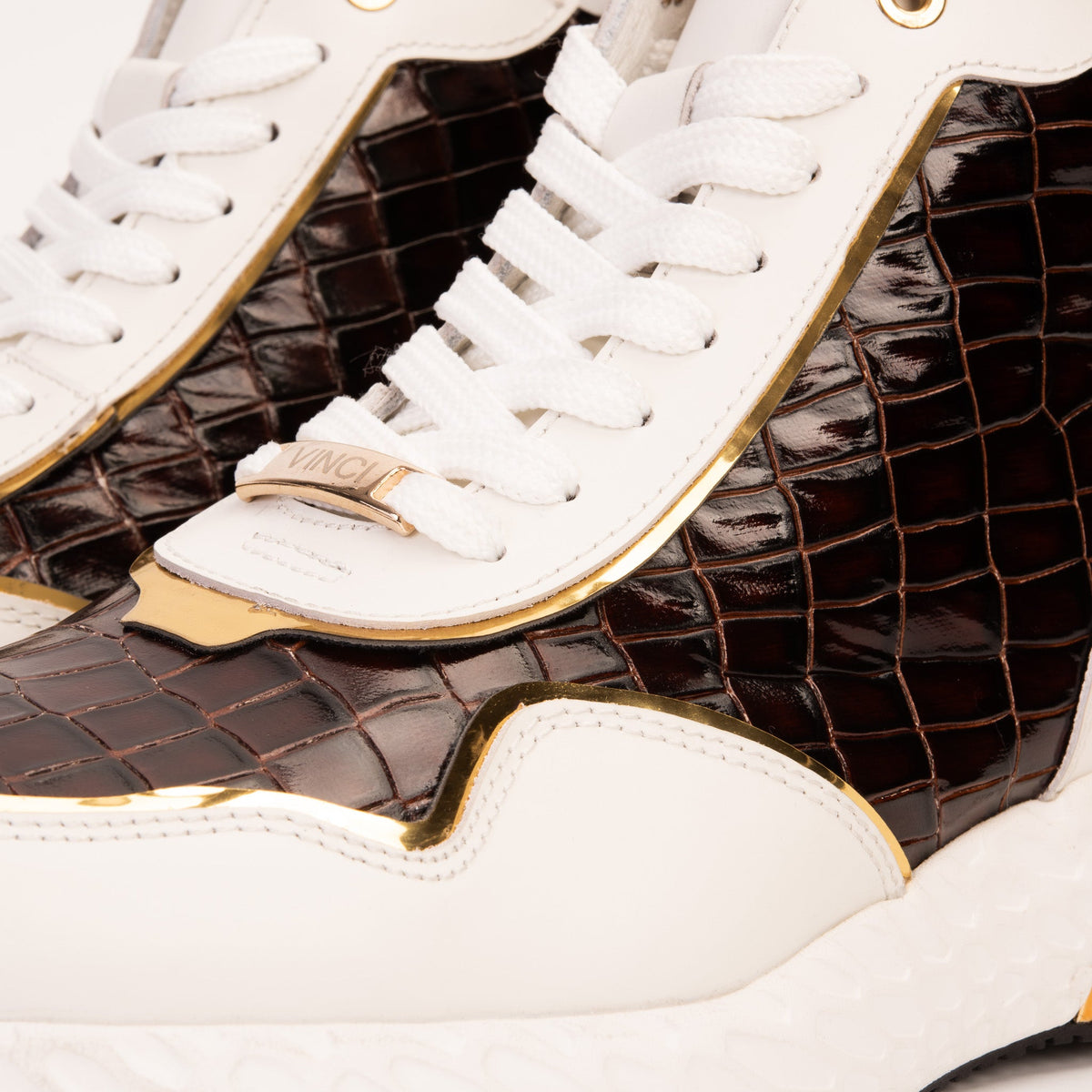 Vinci Leather Bellagio White & Gold Leather High-Top Men Sneaker – product view 3