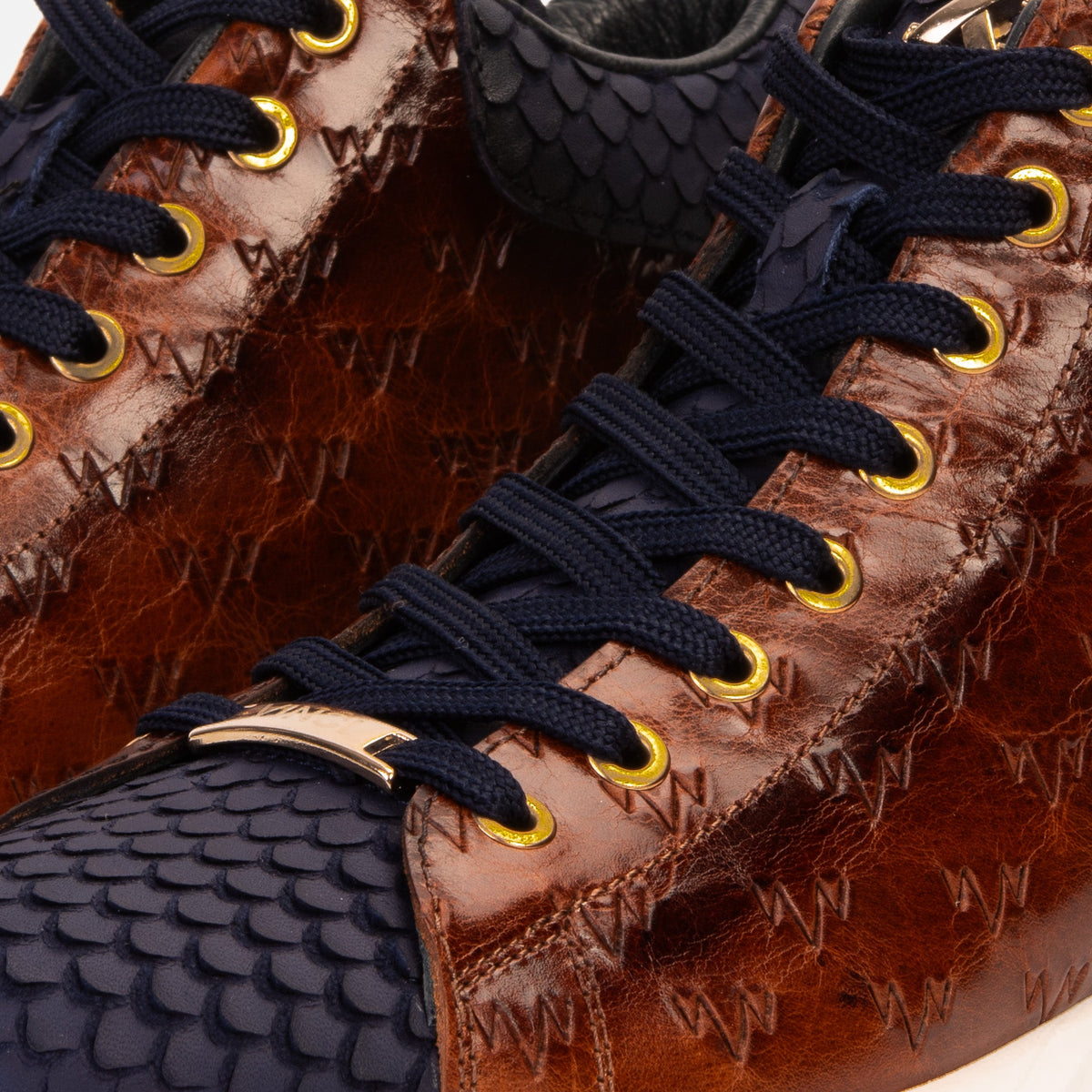 Vinci Leather The Caesars Brown & Navy Leather High-Top Men Sneaker – product view 3