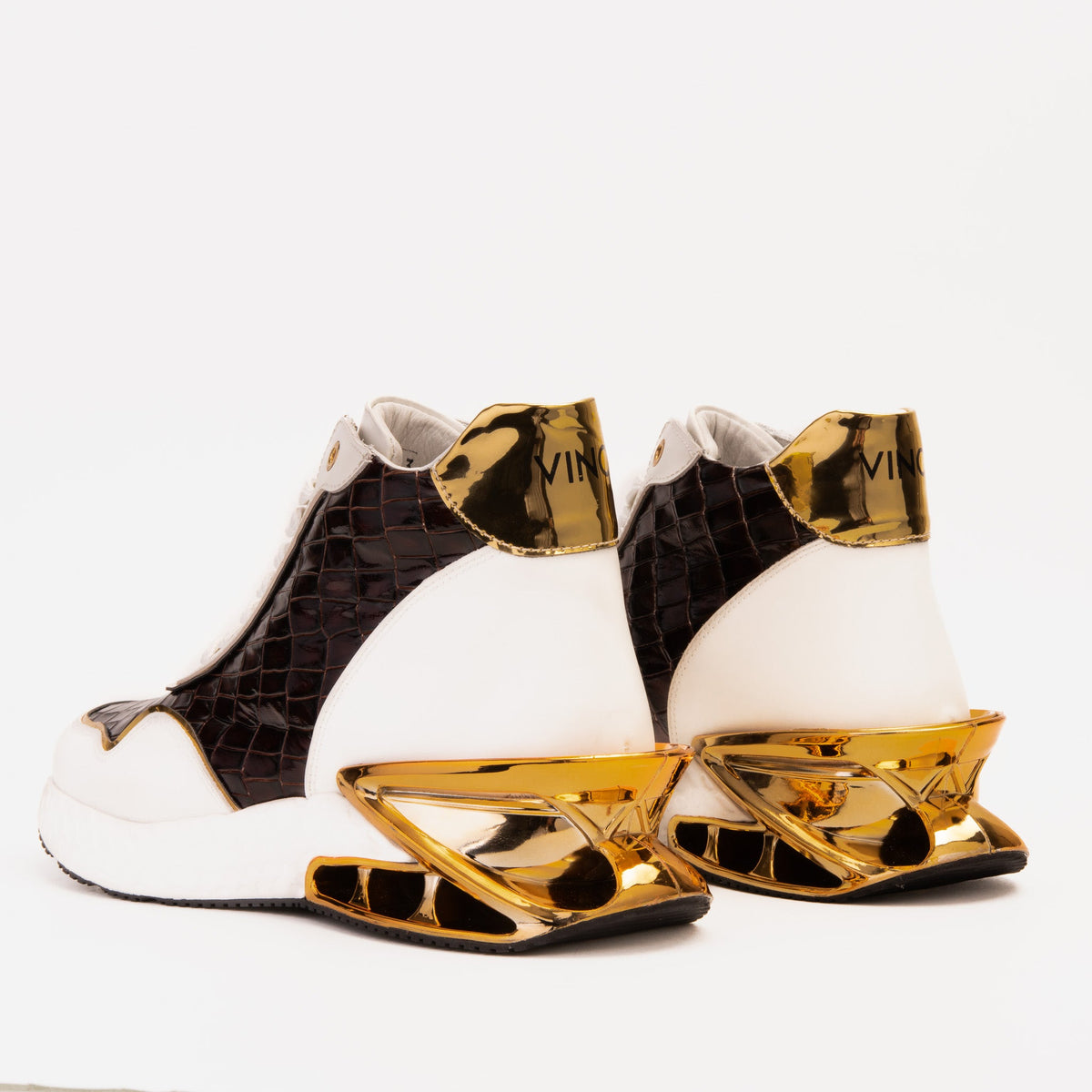 Vinci Leather Bellagio White & Gold Leather High-Top Men Sneaker – product view 7