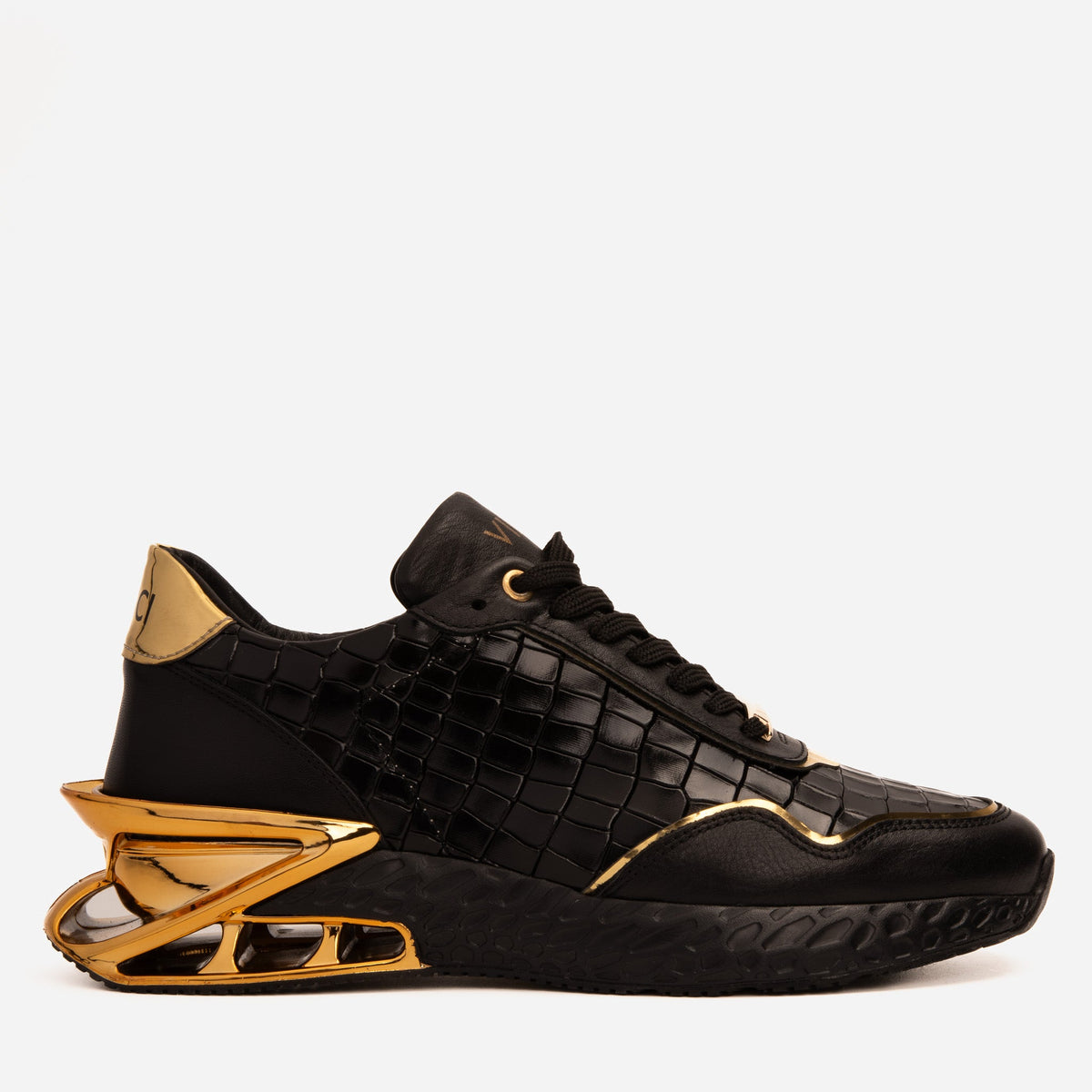 Vinci Leather The Bellagio Black & Gold Leather Men Sneaker – product view 1