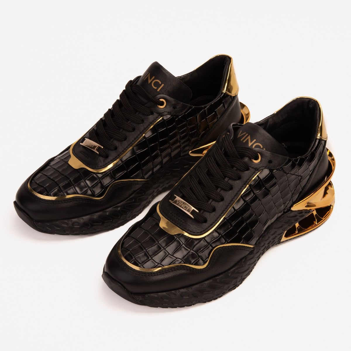 Vinci Leather The Bellagio Black & Gold Leather Men Sneaker – product view 10