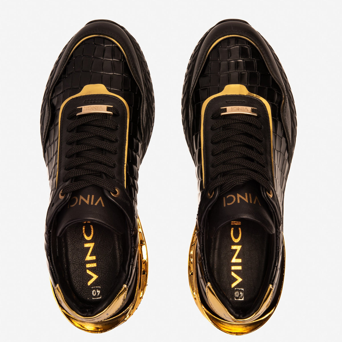 Vinci Leather The Bellagio Black & Gold Leather Men Sneaker – product view 9