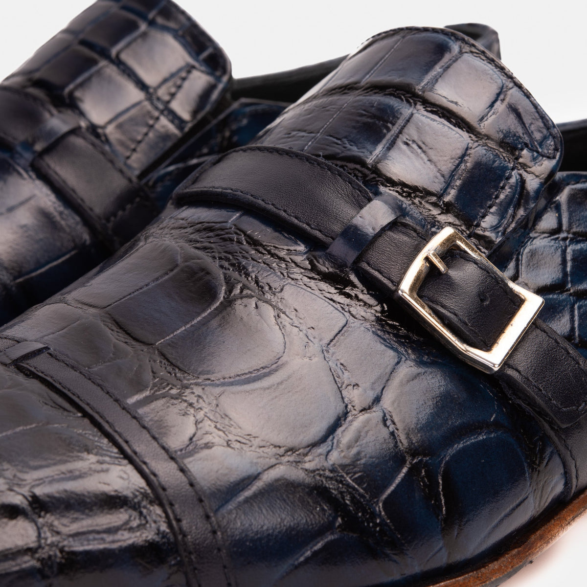 Vinci Leather The Strat Single Monk Strap Cap Toe Navy Leather Handmade Men Shoe – product view 3