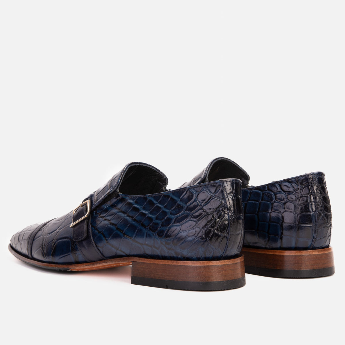 Vinci Leather The Strat Single Monk Strap Cap Toe Navy Leather Handmade Men Shoe – product view 4