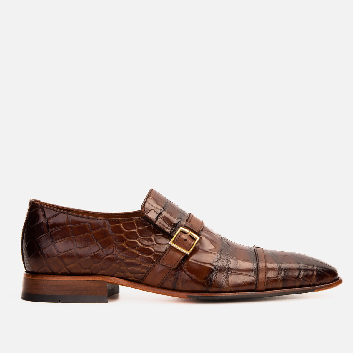 Vinci Leather The Strat Single Monk Strap Cap Toe Brown Leather Handmade Men Shoe – product view 1