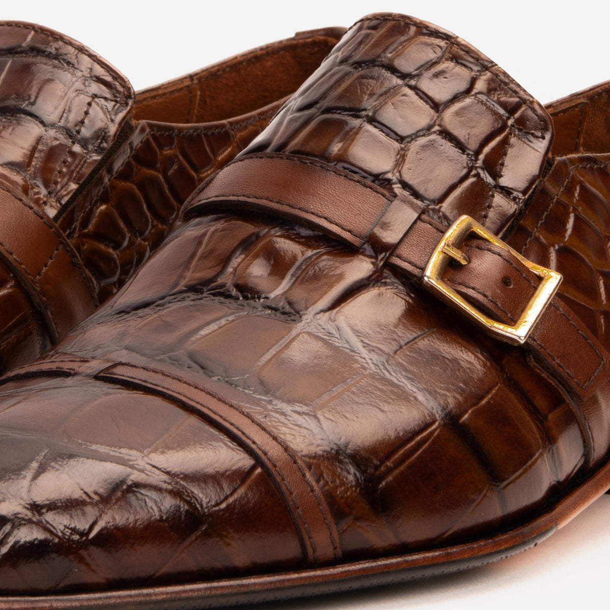 Vinci Leather The Strat Single Monk Strap Cap Toe Brown Leather Handmade Men Shoe – product view 3