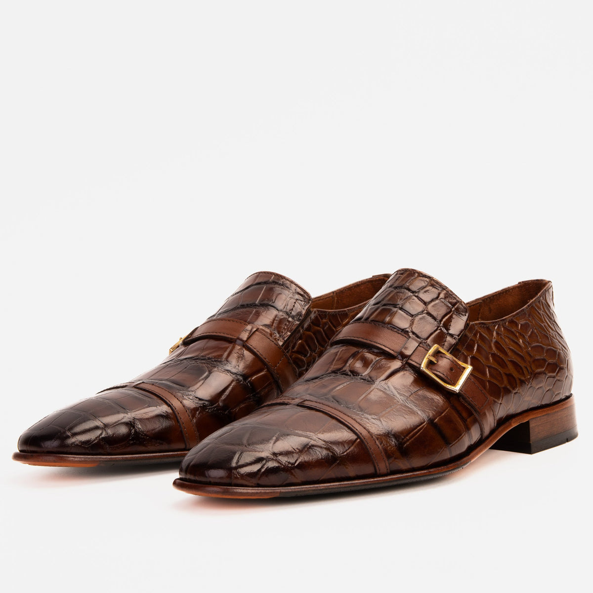 Vinci Leather The Strat Single Monk Strap Cap Toe Brown Leather Handmade Men Shoe – product view 2