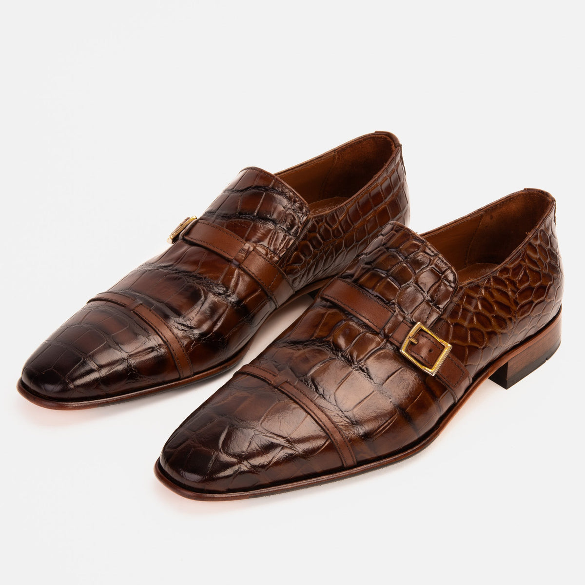 Vinci Leather The Strat Single Monk Strap Cap Toe Brown Leather Handmade Men Shoe – product view 4