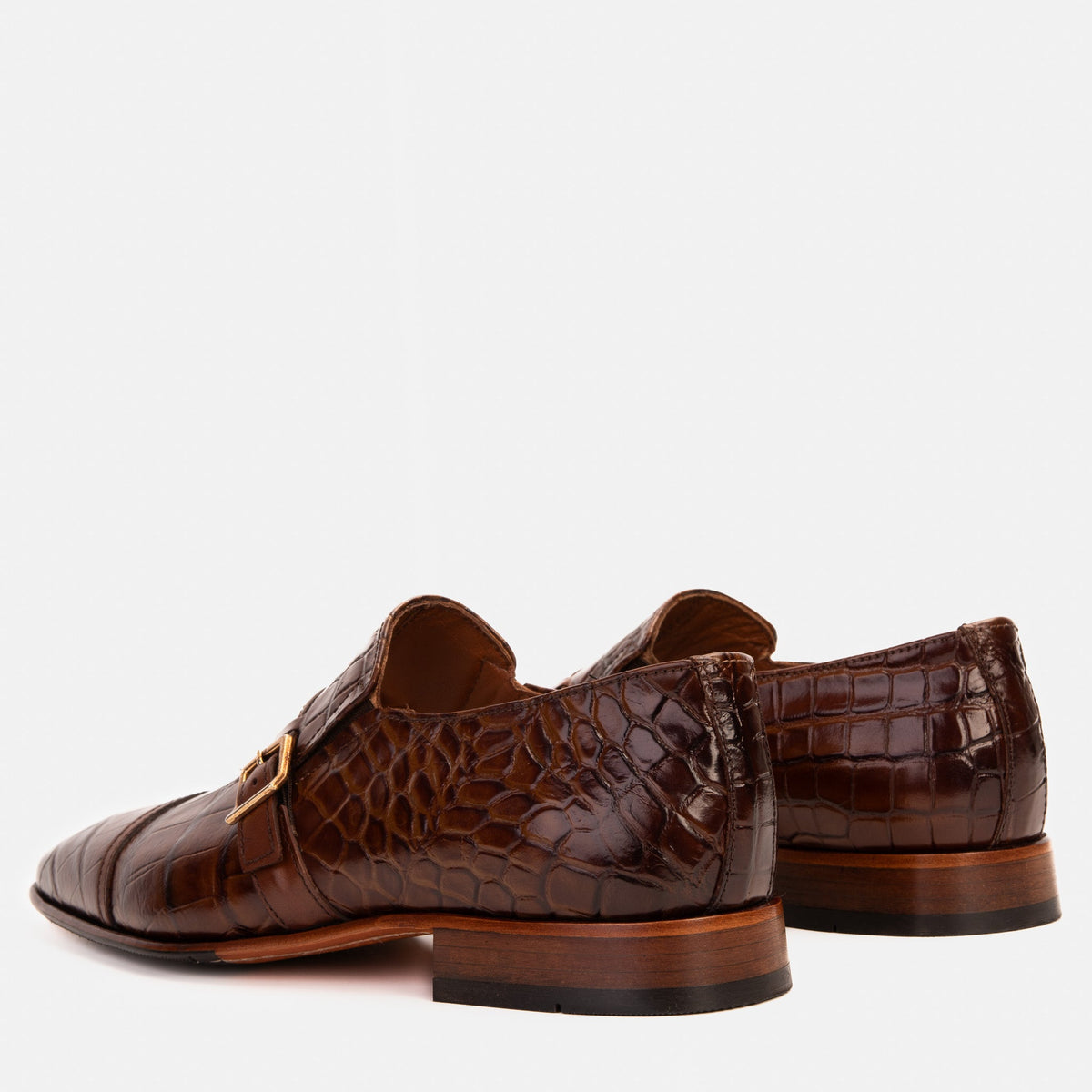 Vinci Leather The Strat Single Monk Strap Cap Toe Brown Leather Handmade Men Shoe – product view 5