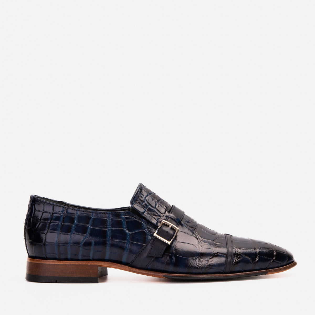 Vinci Leather The Strat Single Monk Strap Cap Toe Navy Leather Handmade Men Shoe – product view 1