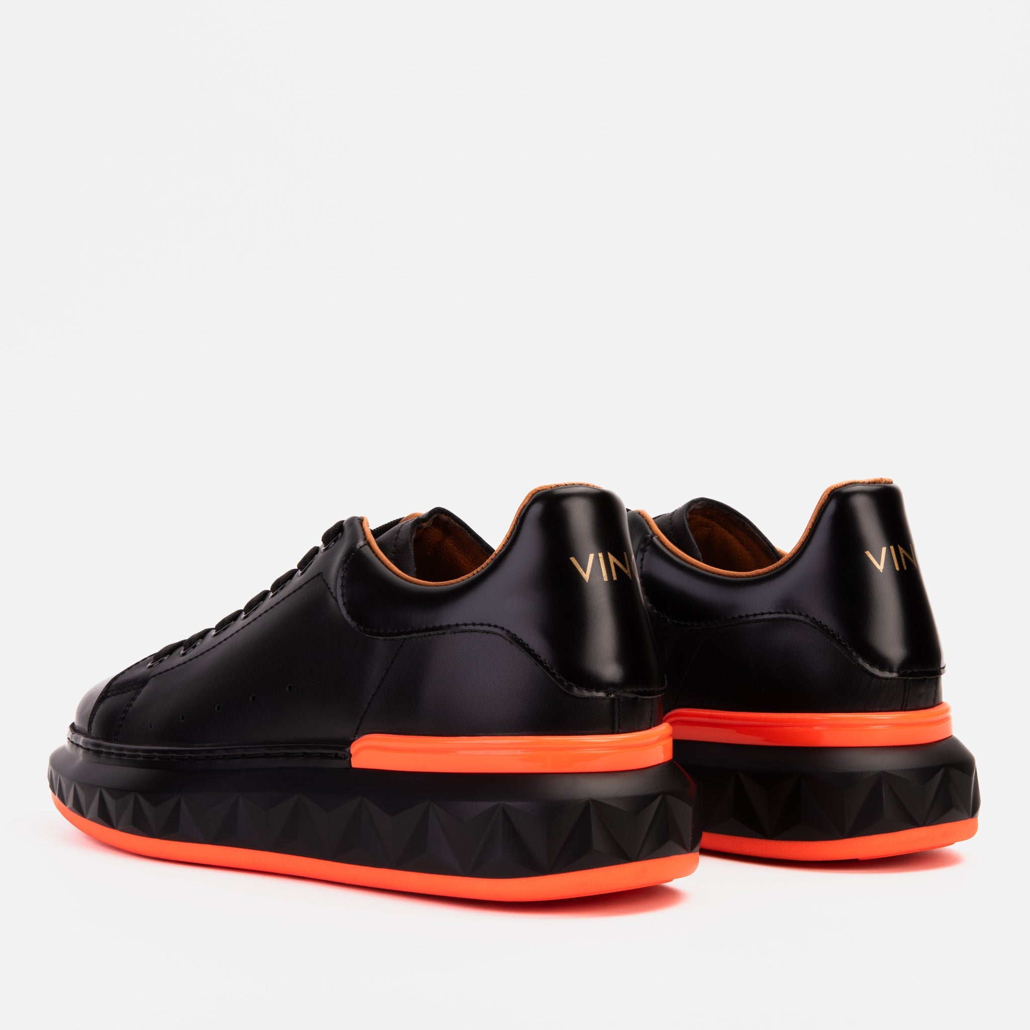 The Linq Black & Orange Leather Men Sneaker