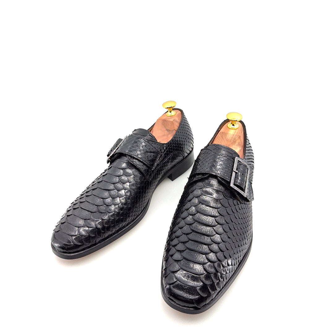 C&E Fashions C Collection Python Print Monkstrap - Black – product view 2