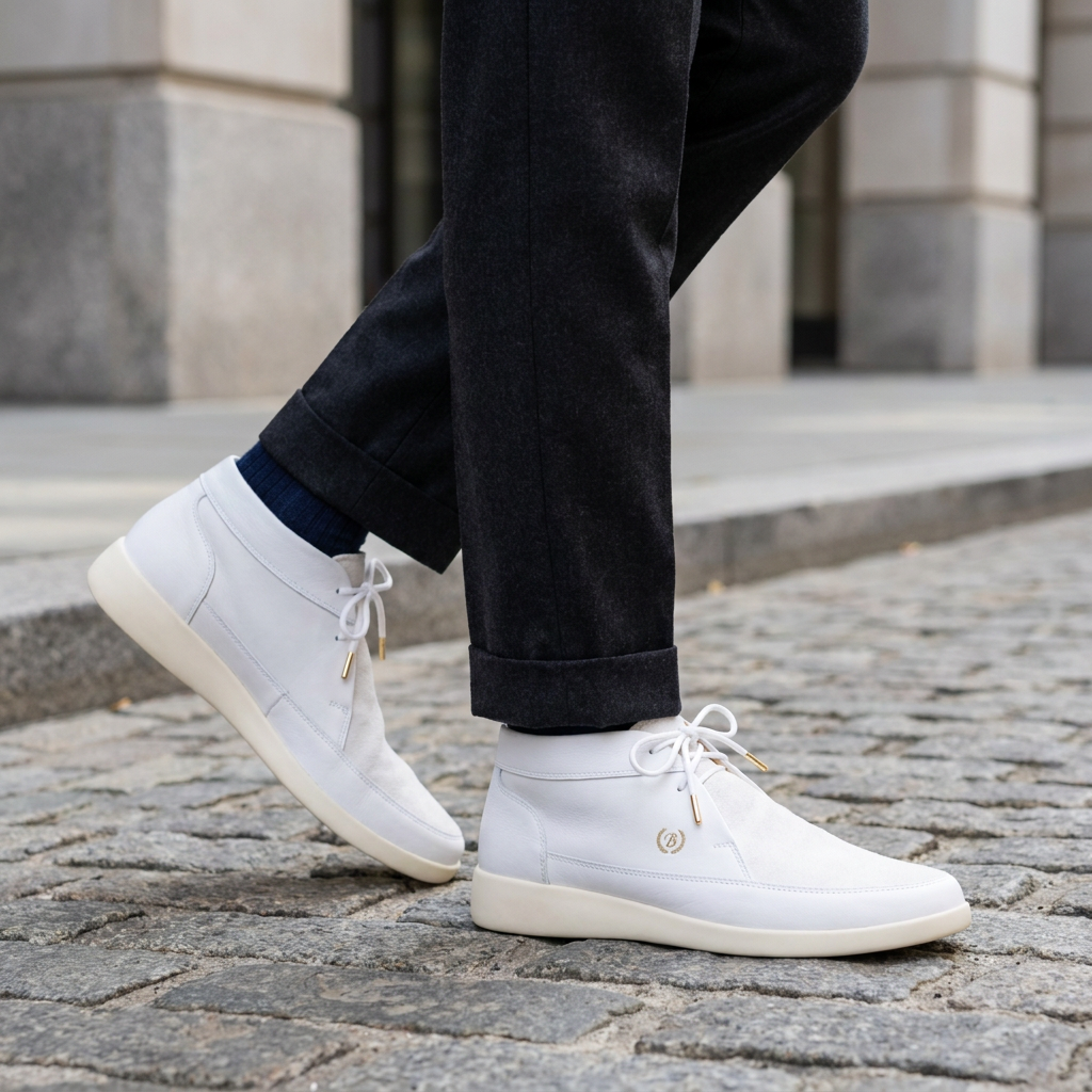 Johnny Famous Central Park Men's White Nappa Leather & Suede High-Top Sneakers | Retro Bally-Inspired