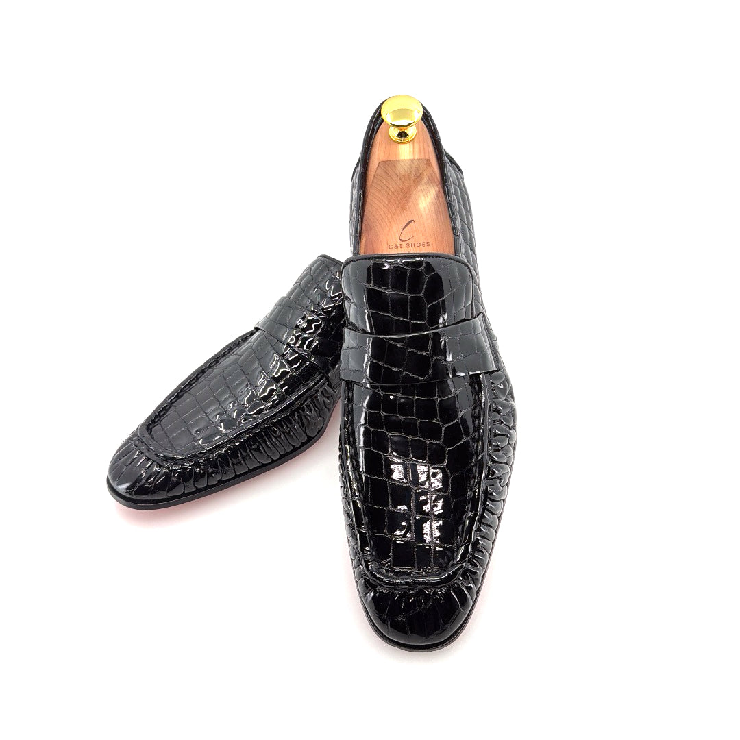 C&E Fashions C Collection Crocodile Leather Loafer - Black – product view 5