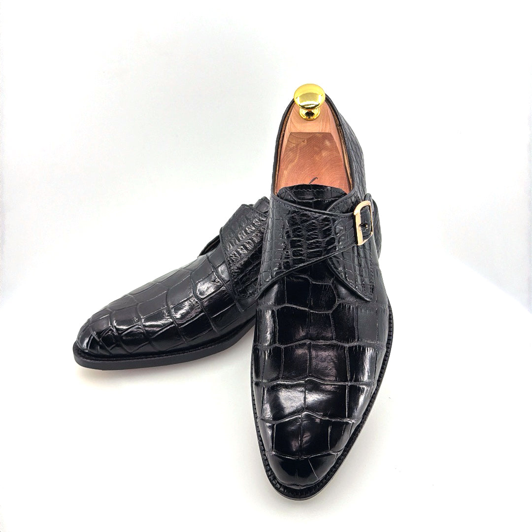 Maurice Jersey Alligator Monkstrap Shoe - Black – product view 5