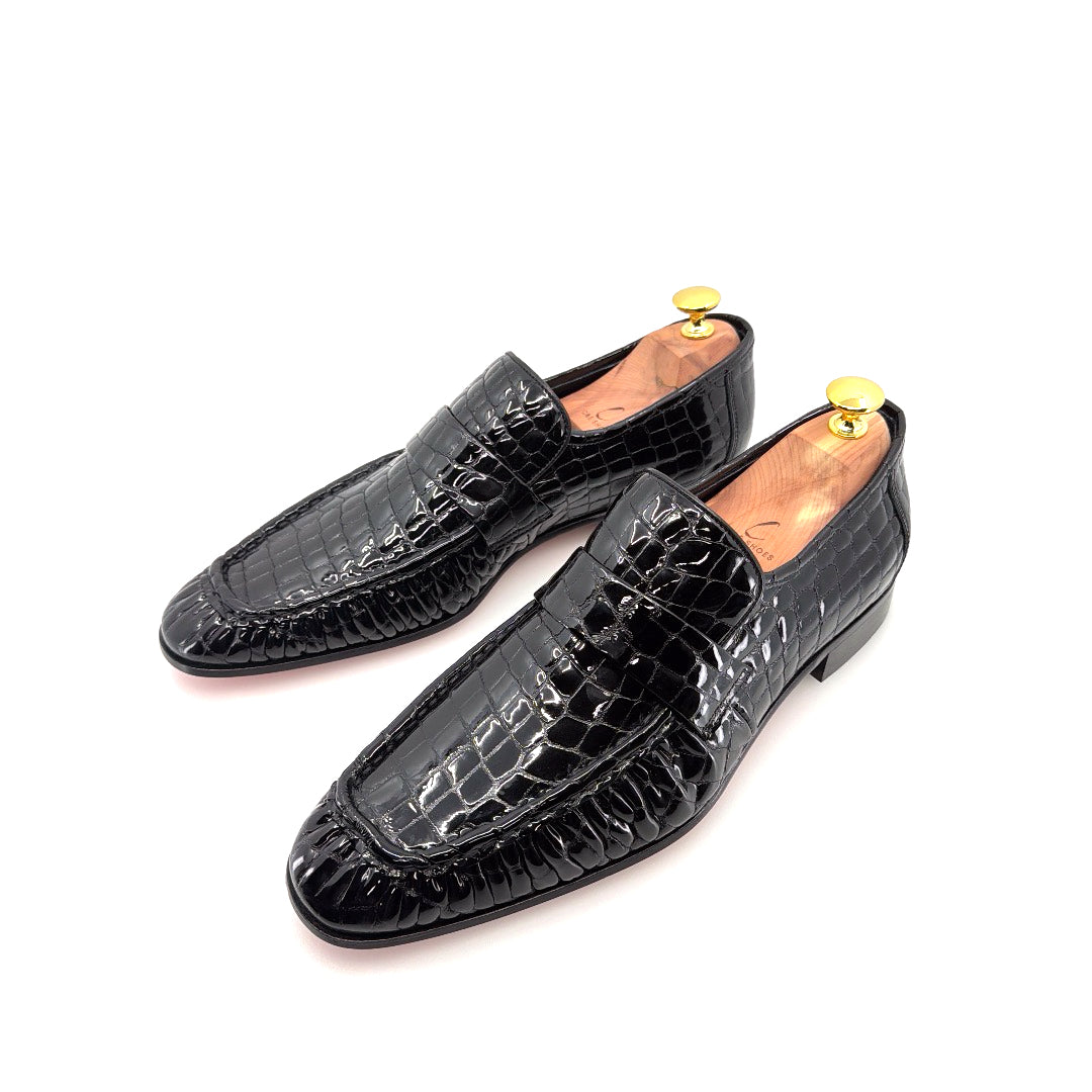 C&E Fashions C Collection Crocodile Leather Loafer - Black – product view 3