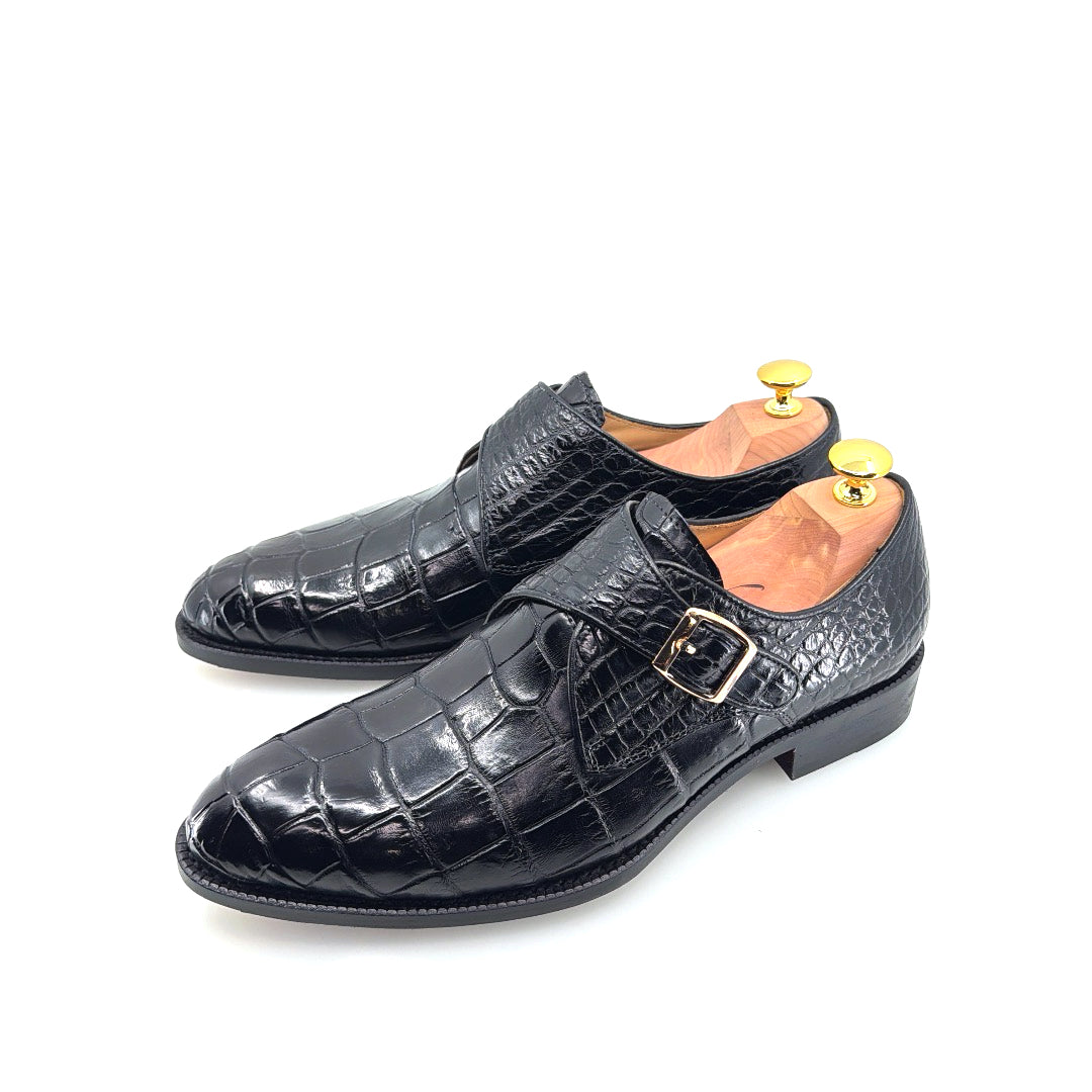 Maurice Jersey Alligator Monkstrap Shoe - Black – product view 3