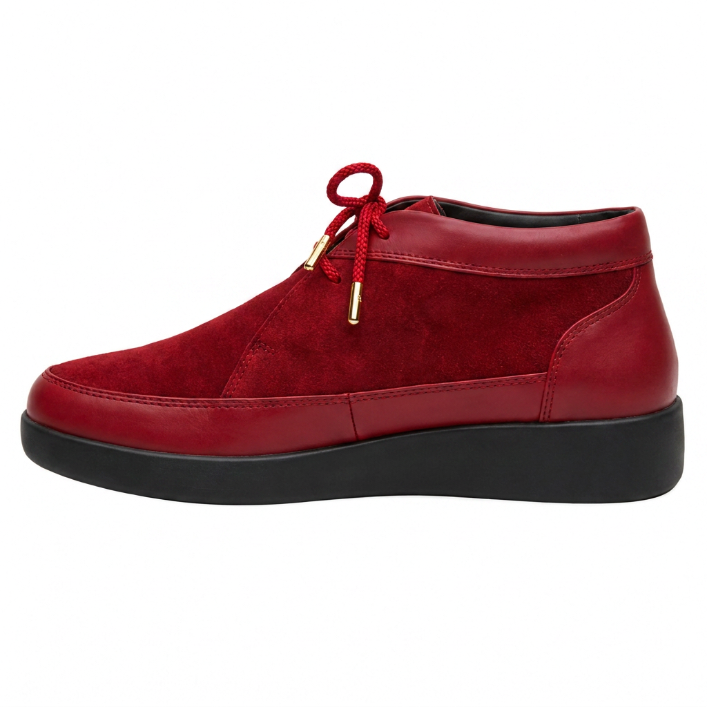 Johnny Famous Bally Style Central Park Men's Red Suede and Leather High Top Sneakers with Black Sole