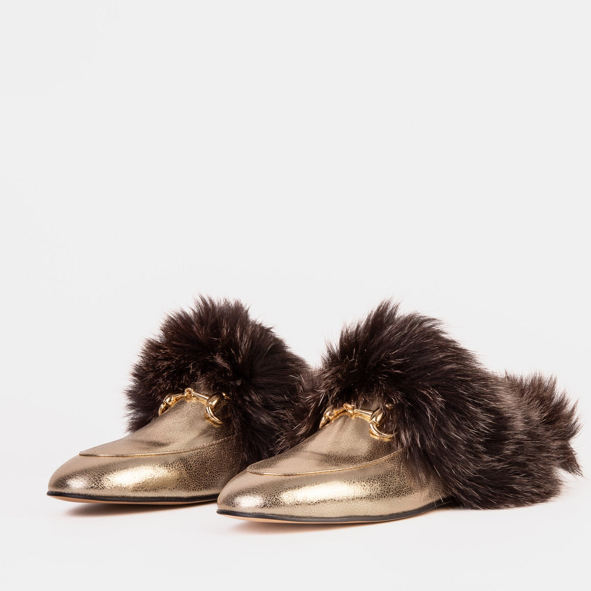 Vinci Leather The Izmir Gold Leather Natural Fur Women Slipper – product view 2