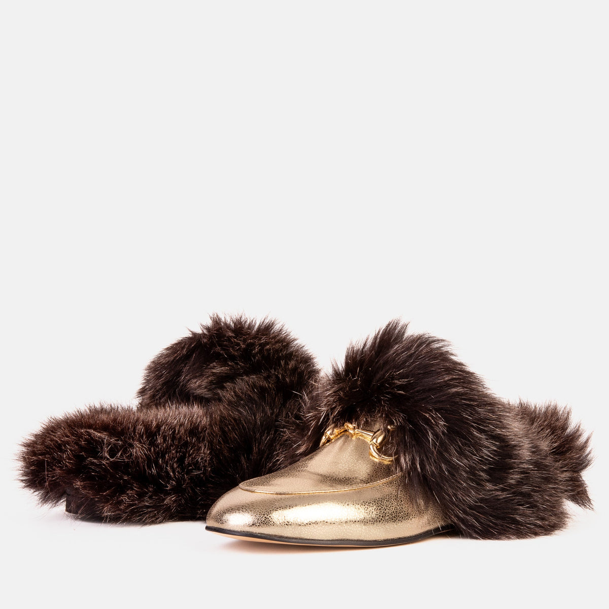 Vinci Leather The Izmir Gold Leather Natural Fur Women Slipper – product view 5