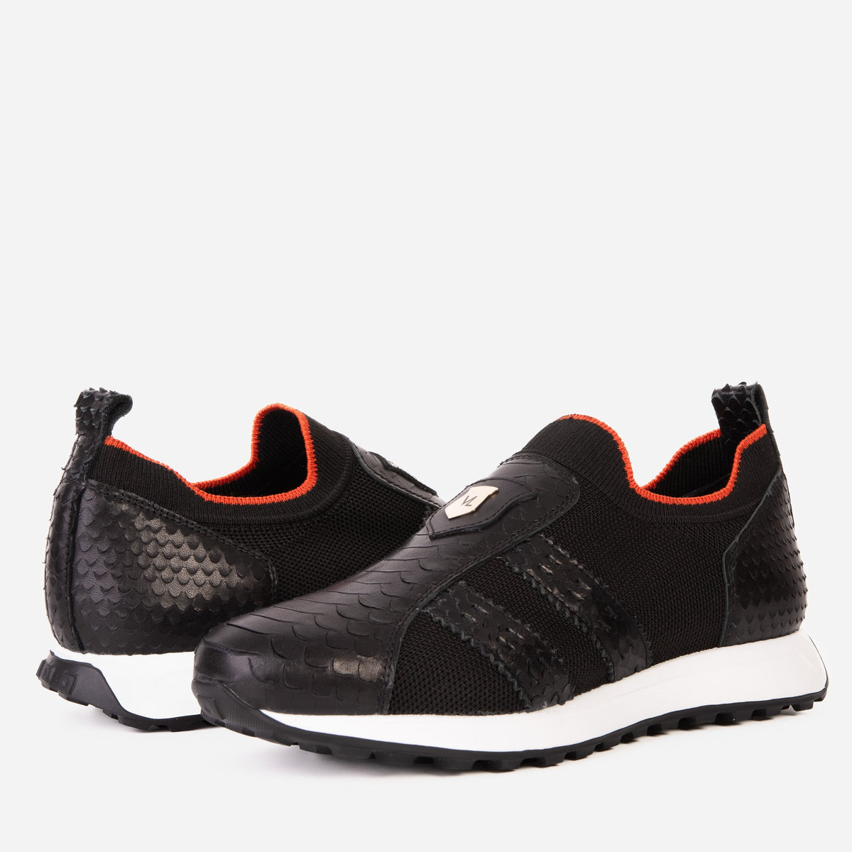 Vinci Leather The Aslan Black Knitted & Leather Men Sneaker – product view 3
