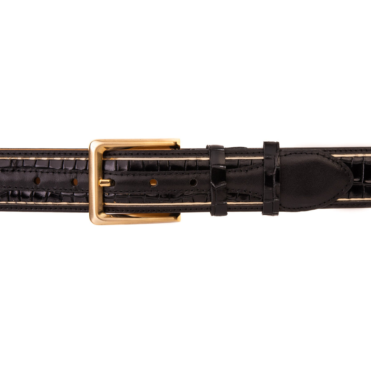 Vinci Leather The Bellagio Black & Gold Leather Belt – product view 2