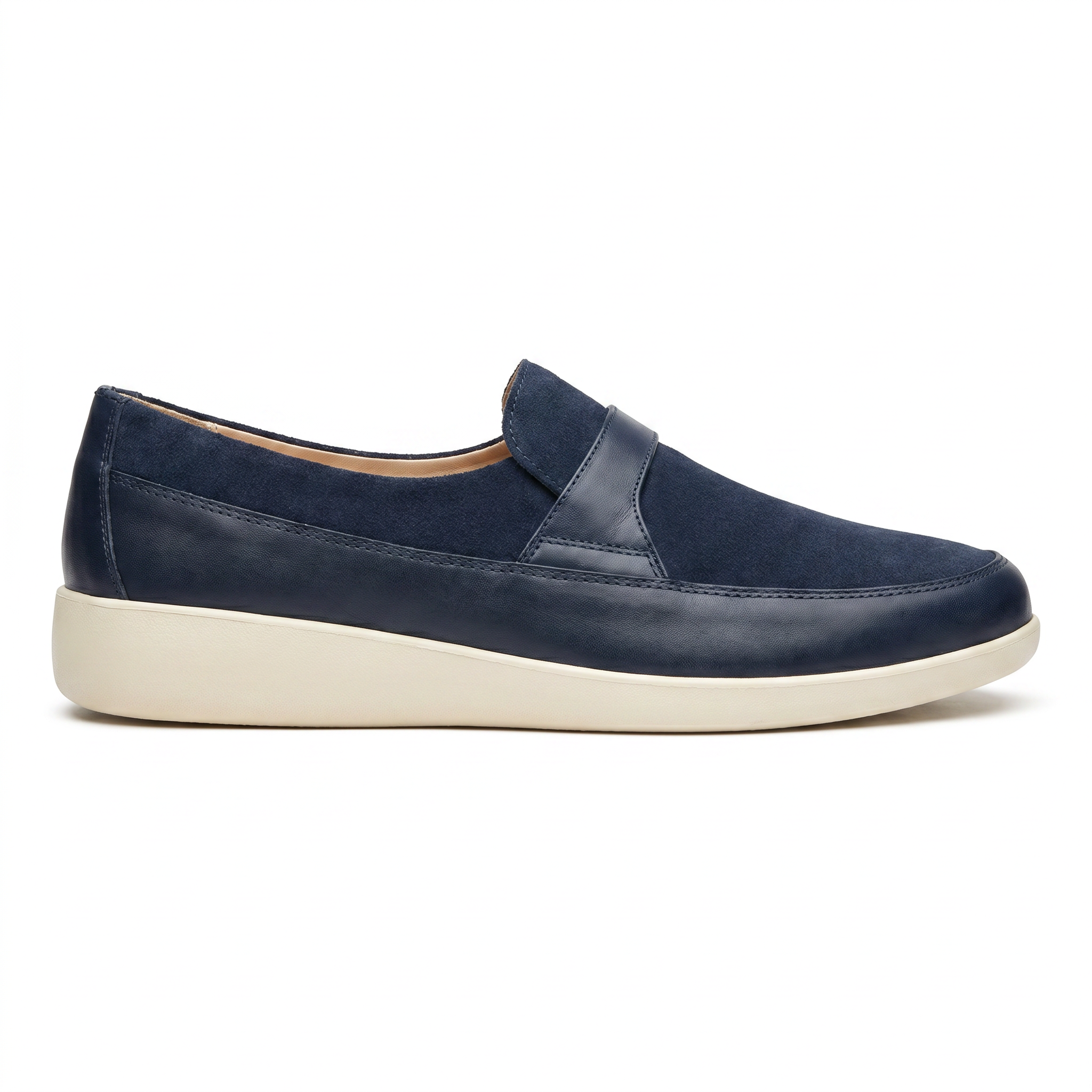 Johnny Famous Bally Style Tribeca Men’s Navy Blue Leather and Suede Slip Ons