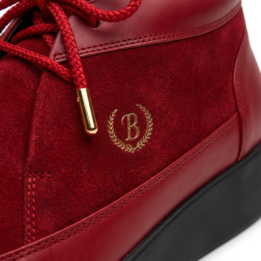 Johnny Famous Bally Style Central Park Men's Red Suede and Leather High Top Sneakers with Black Sole