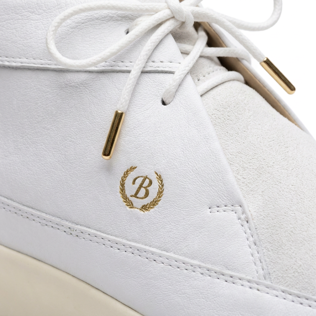 Johnny Famous Bally Style Central Park Men's White Nappa Leather and Suede High Top Sneakers