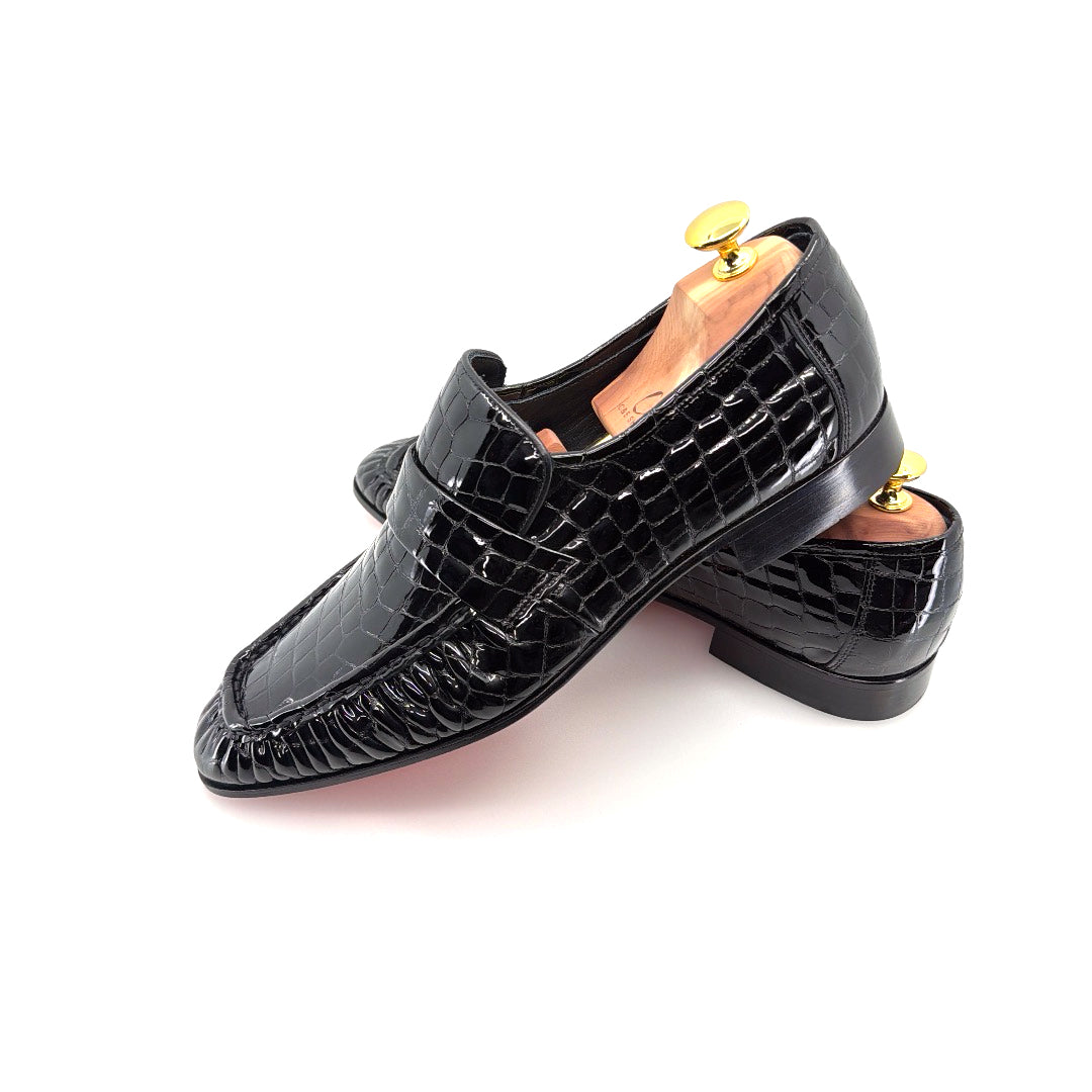 C&E Fashions C Collection Crocodile Leather Loafer - Black – product view 6