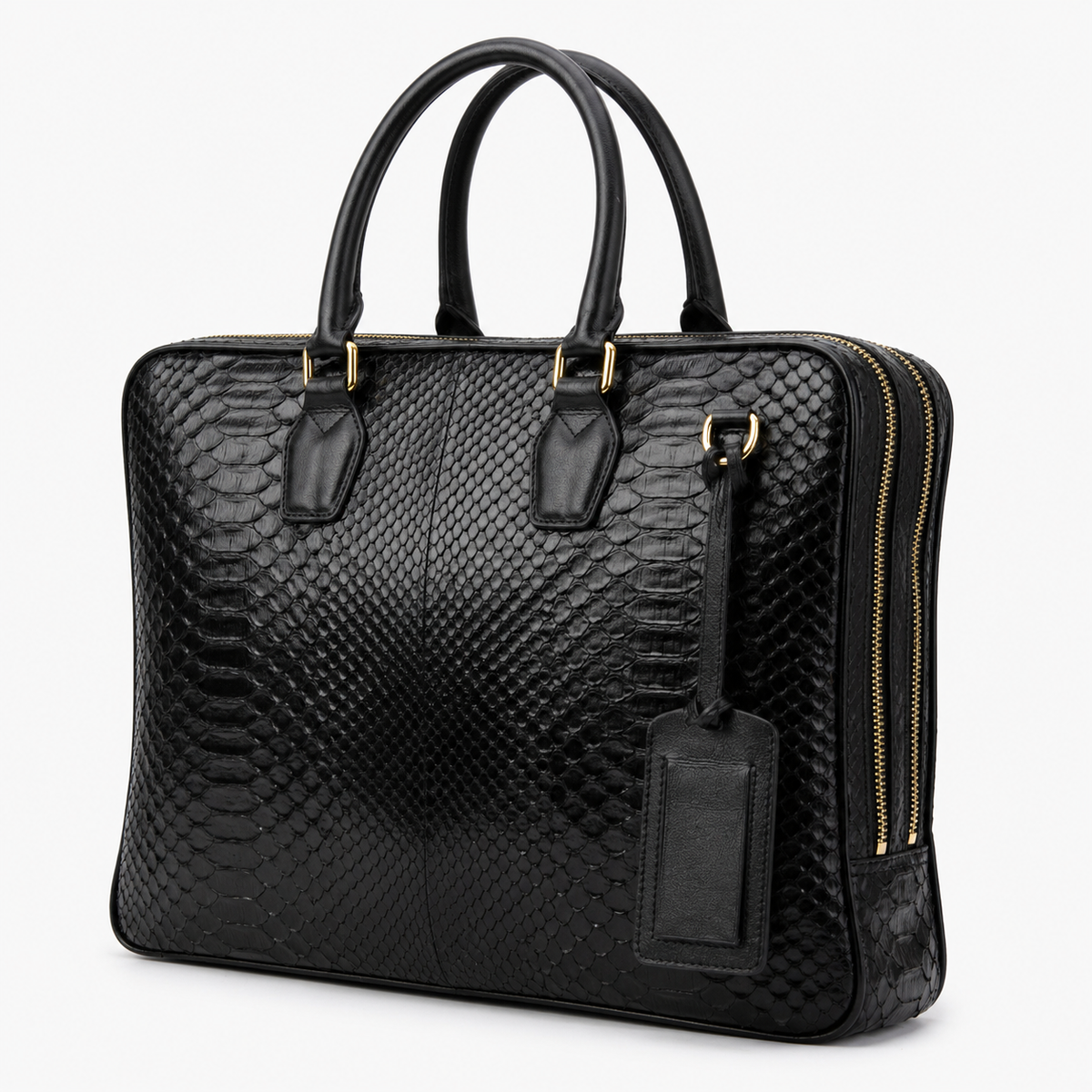 The Cortona Black Python Leather Men’s Laptop Briefcase