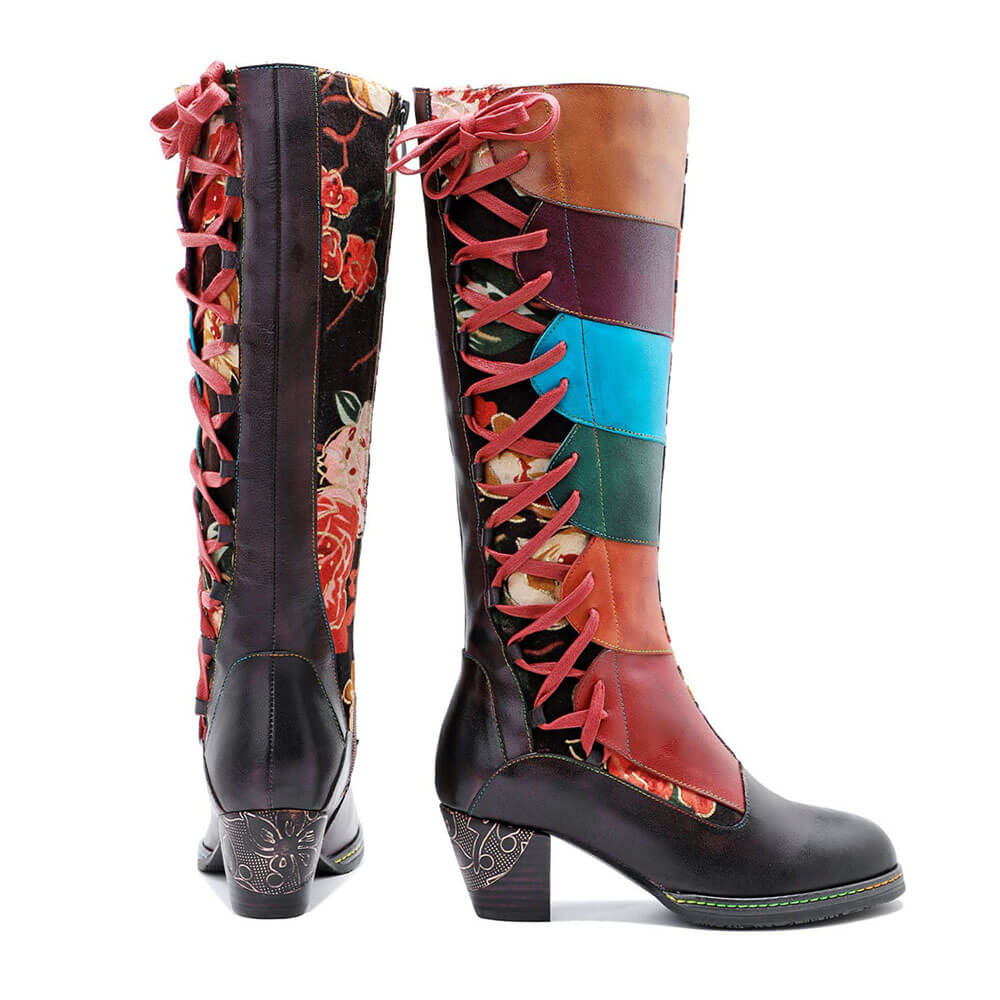 Leather Handmade Embossed Adjustable Boots – product view 6