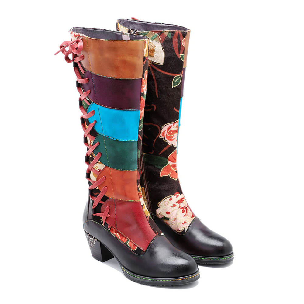 Leather Handmade Embossed Adjustable Boots – product view 7