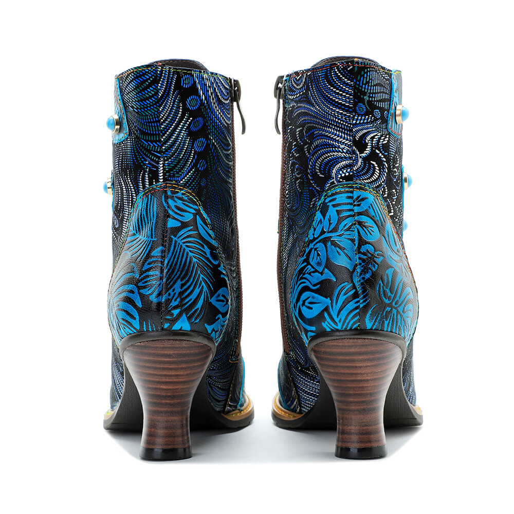 Blue Embossed Leather And Warm Brocade Comfy Ankle Boots – product view 8