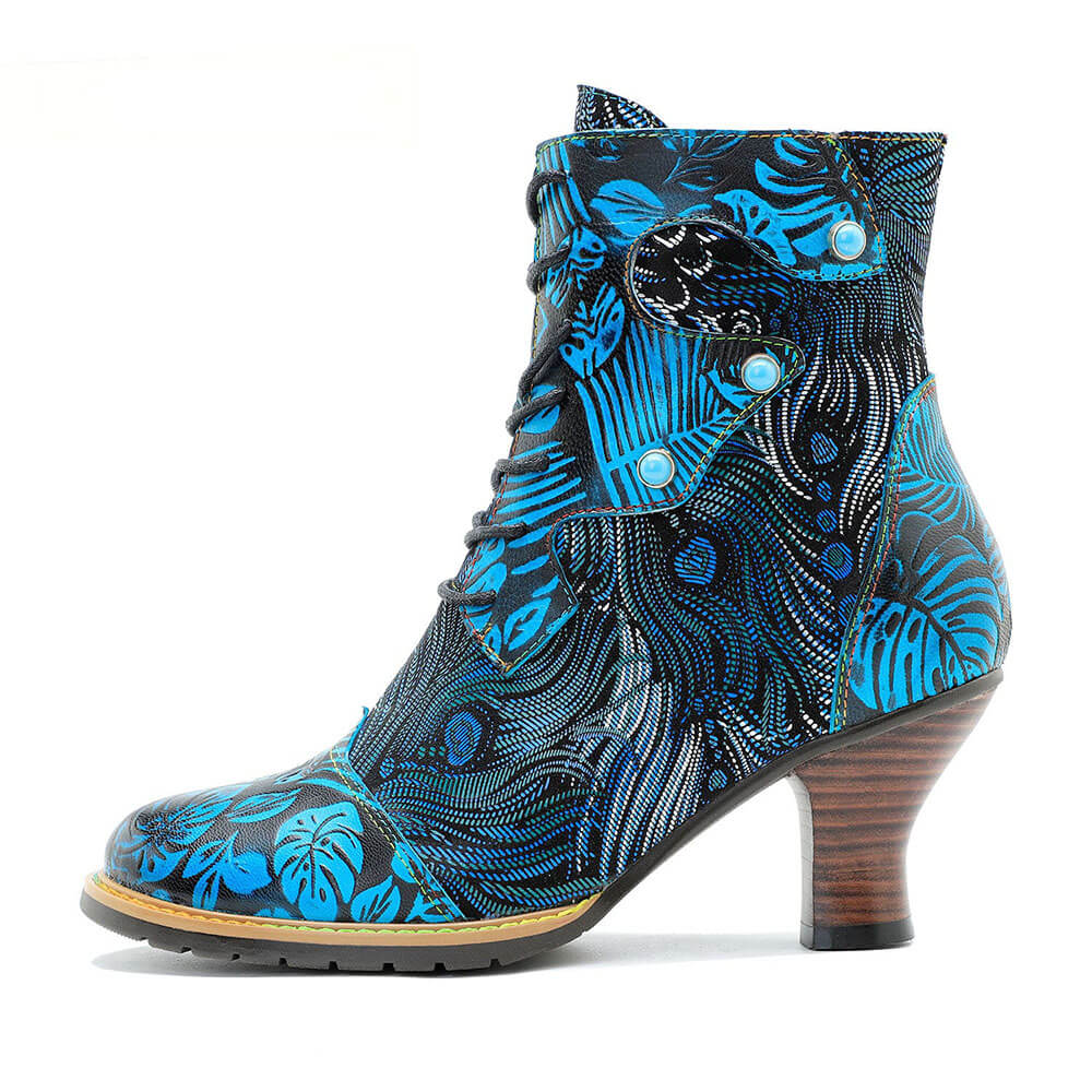 Blue Embossed Leather And Warm Brocade Comfy Ankle Boots – product view 9